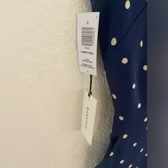 Aritzia Babaton Hamptons jumpsuit polka dot navy blue culottes cut-out back - Picture 5 of 5